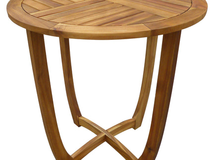 Outdoor Circular Wood Bistro Table With Curved Legs And Slat Panel Table Top - Teak