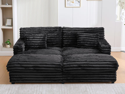 Oversized Double Chaise Lounge Sofa Bed With USB Ports And Cup Holders