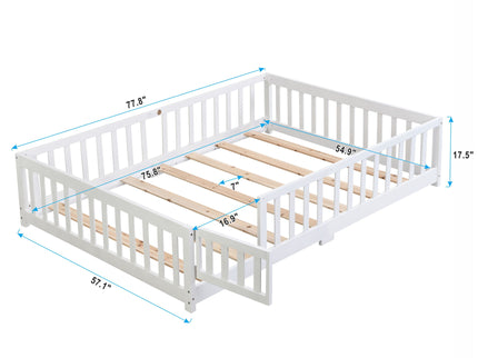 Solid Wood Floor Bed With Door And Fence For Children