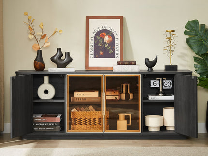 Modern 64" Wavy TV Cabinet With LED Lights - Black