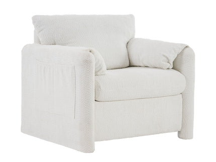 Fixed Modern Accent Chair Single Seater Plush Chenille Lounge Chair With High Resilience Cushion - Ivory White