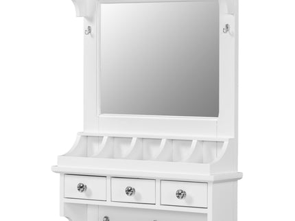 Floating Makeup Vanity With Big Mirror, Wall Mounted Storage Vanity With Drawers, Pockets & Hooks, Space Saving Decorative Home Organizer - White