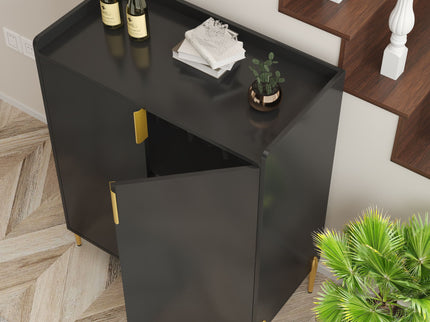 Wine Bar Cabinet With Adjustable Shelf, 2 Door Sideboard With Soft-Closing Hinges And Feet