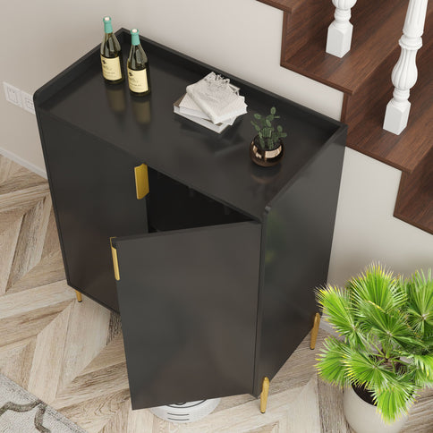 Wine Bar Cabinet With Adjustable Shelf, 2 Door Sideboard With Soft-Closing Hinges And Feet
