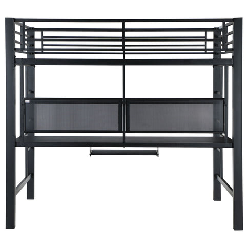 Ranier - Full Workstation Loft Bed, Full Length Desk, Safety Rails And Storage Shelves - Black