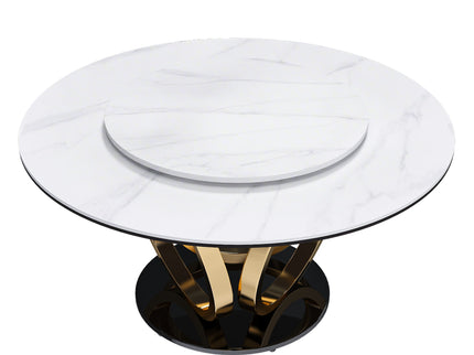 Round Dining Table With 360° Smooth Lazy Susan For Dining Room - Gold / Black / White