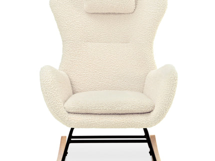 Rocking Chair Nursery, Teddy Upholstered Rocker Glider Chair With High Backrest, Adjustable Headrest & Pocket, Comfy Glider Chair For Nursery, Bedroom, Living Room, Offices, Rubber Wood