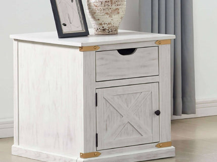 End Table With Storage Drawer And Shelves - Antique White / Gold