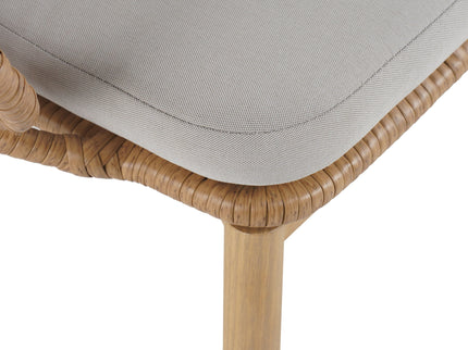 Kirk - Outdoor Wicker Peacock Shape Papasan Style Chair, Teak Finished Leg (Set of 2) - Beige / Light Brown / Light Teak