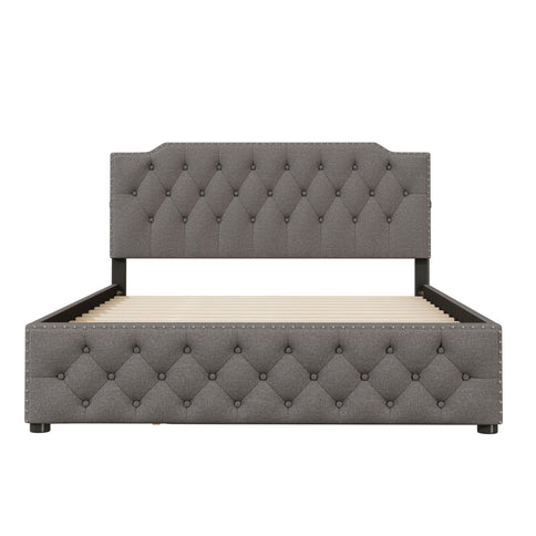 Upholstered Platform Bed With Trundle And 2 Sets Of USB Ports On Each Side, Fabric