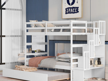 Twin Over Twin Bunk Beds With Twin Trundle And Stairway Storage Function