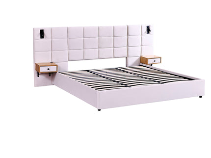 Upholstered Hydraulic Platform Bed With Storage Shelves, Reading Lamps, USB Port