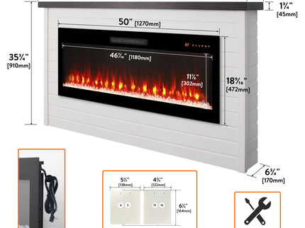 65" Electric Fireplace With Wall Mantel, 50" Fireplace Insert Heater, Remote Control, Timer For Living Room - Antique White