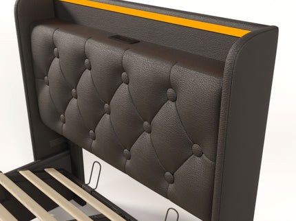Upholstered Bed, 360 Surround LED Function, Remote Control, Hydraulic Storage Bed With USB, Type-C Charging (Without Mattress)