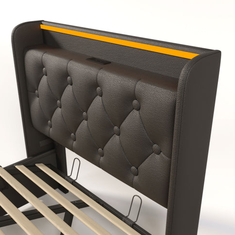 Upholstered Bed, 360 Surround LED Function, Remote Control, Hydraulic Storage Bed With USB, Type-C Charging (Without Mattress)