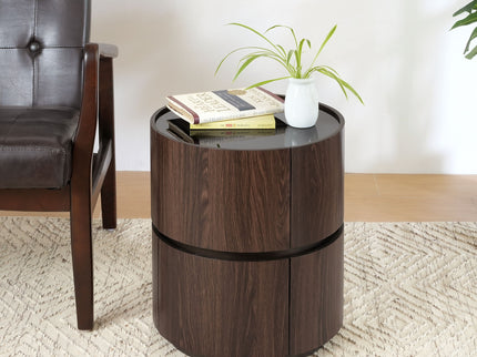 Elegant Italian High Grade Double Layer Storage Round Side Table - Brown / Black