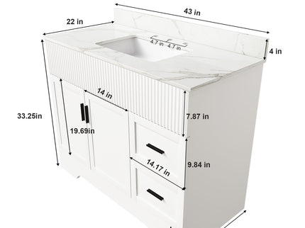 Bathroom Vanity Set, Fluted Cabinet With Soft Close Doors & Drawers, 3 Faucet Holes, Sink Included - White