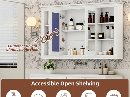 Wall-Mounted Mirror Cabinet With Adjustable Shelf And Open Shelves