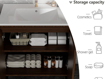 Bathroom Vanity With Ceramic Sink, Floor-Standing Design, Soft-Closing Drawers