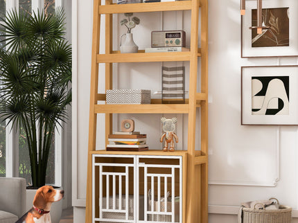 Modern Furniture Style 2 In 1 Pet Friendly Dog Crate Ladder Bookcase - Ancient Oak