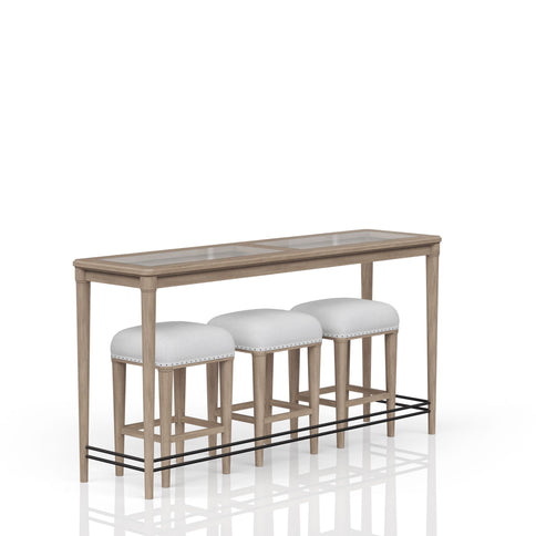 Glass Console Table With 3 Stools - Frosted