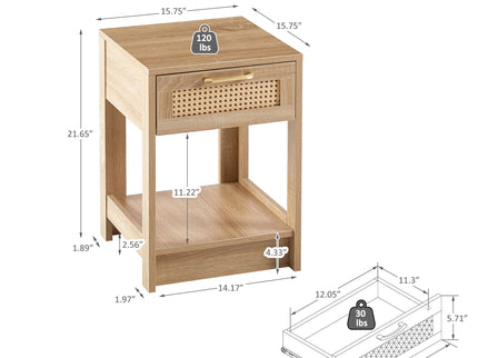 15.75" Rattan End Table With Drawer, Modern Nightstand, Side Table For Living Room, Bedroom