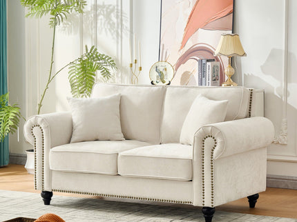 2 Seater Sofa With Rolled Arms, Tufted Upholstered Couch