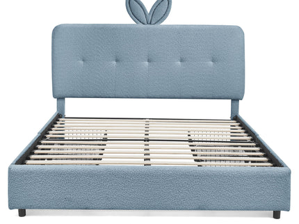 Upholstered Bed With Oversized Rabbit Ear Headboard, LED Lights & 4 Storage Drawers