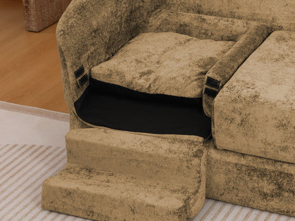 3 Seater Sofa With Built In Pet Bed Nook, Curved Design And 2 Throw Pillows
