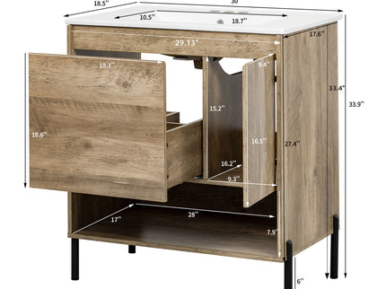 Bathroom Vanity Cabinet With Sink, Sliding Drawer, Soft Closing Door, Open Shelf - Natural Wood