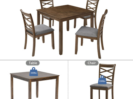 5 Piece Dining Table Set & 4 Chairs - Walnut