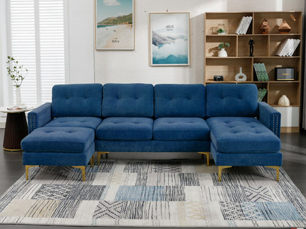 Modern L - Shape Convertible Sectional Sofa With Movable Ottoman