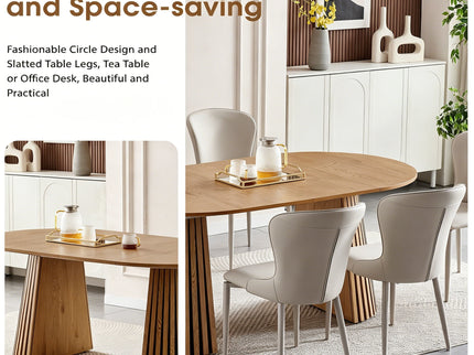 Dining Table, Flexible Extendable Oval Design With Slatted Legs - Natural Wood
