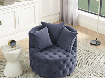 Modern Upholstered Swivel Chair With Button Tufted Design And Movable Wheels