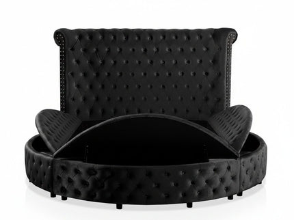 Glam Button Tufted Wingback Round Bed With Storage And USB Ports