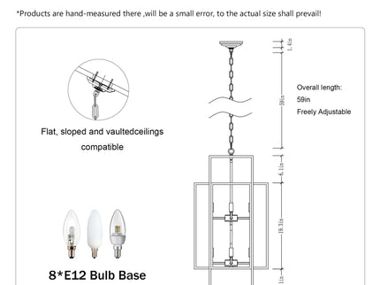 8 Light Lantern Chandelier Lighting, Entryway Chandeliers For High Ceilings, Chandeliers For Dining Room, Foyer, Entry, Staircase, Hallway, Height Adjustable (E12 Bulbs Not Included)