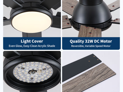 Low Profile Flush Mount Intergrated LED Ceiling Fan With Light And Reversible Quiet Motor