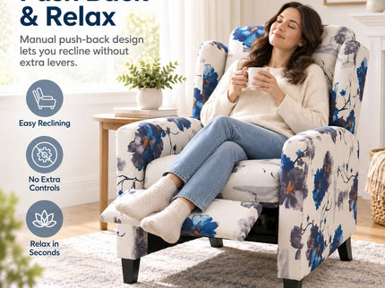 Wingback Recliner Chair With Padded Arms - Blue