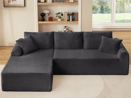 Modular Sectional With Arched Armrests, Includes 3 Back Cushions & 2 Throw Pillows