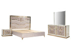 Beige / 4 Pc. Bed, Nightstand, Dresser, Mirror / Queen