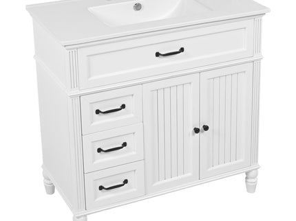 Bathroom Vanity With Sink, 2 Door Storage With Soft Closing Hinges - White