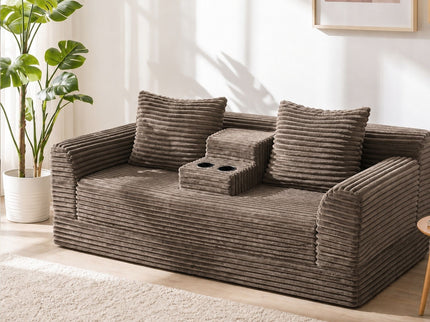 Soft Striped Convertible Sofa Bed, Dual Use Lounge Couch With Cup Holders And Pillows