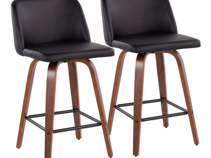 Toriano - Mid Century Modern Fixed Height Counter Stool & Square Footrest (Set of 2)