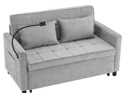 Pull-Out Sleeper Sofa With Reversible Backrest Cushion, Side Pockets, 2 USB Ports And A Phone Holder For Living Room