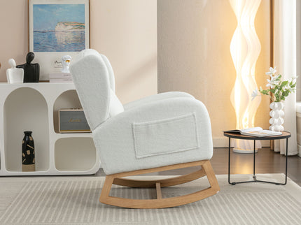 Teddy Fabric Rocking Chair With Packet Wood Legs - Ivory