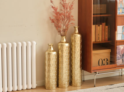 Floor Metal Vases Decorated White Metal Vases (Set of 3) Gorgeous Home Decoration Large Glazed Metal Vases - Golden
