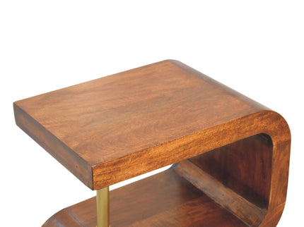 S Curve Brass Bedside Table - Dark Brown