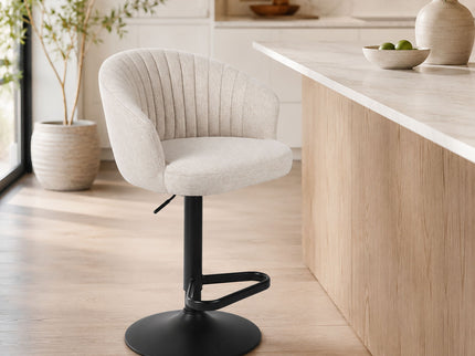 Adjustable Swivel Bar Stool With Upholstered Seat - Beige