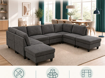 8 Piece Modular U - Shape Sectional Sofa