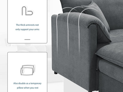 Modular Sectional With Deep And Wide Seat, Cloud Couch Set With Double Cushions Sofa With Movable Ottoman